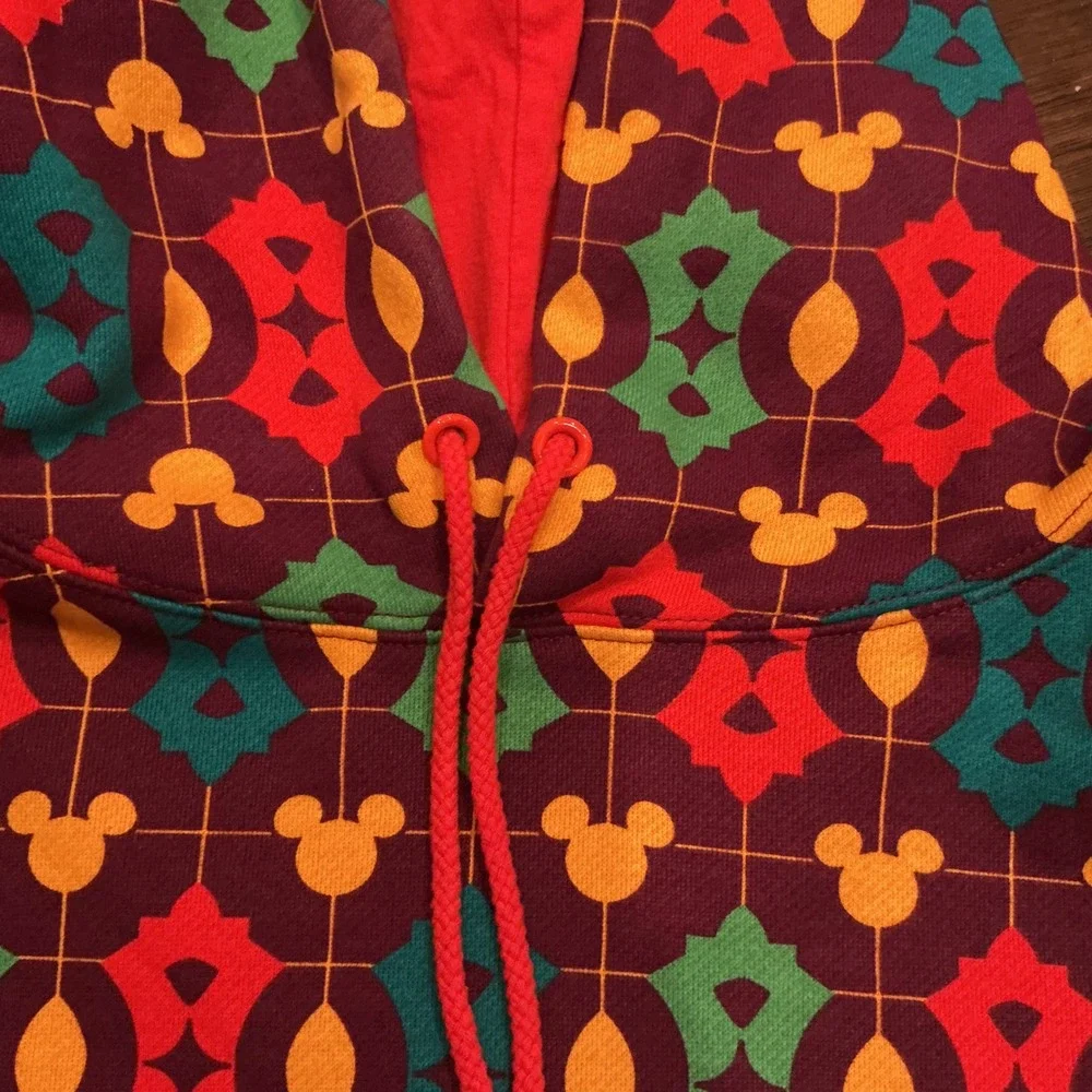 Disney Mickey Mouse Geometric Kaleidoscope Hoodie Multicolor Retro Sz M Pullover